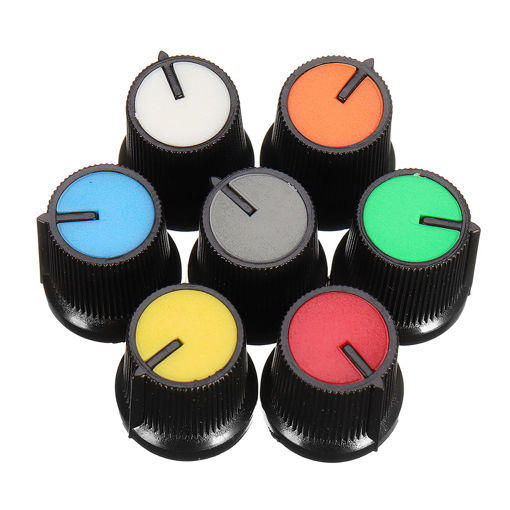 Picture of 10Pcs Red/Blue/Orange/Grey/Green/White/Yellow Plastic For Rotary Taper Potentiometer Hole 6mm Knob