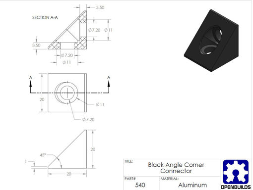 Picture of Aluminum Black Angle Corner Connector For 20mm Profile Extruder 3D Printer Part