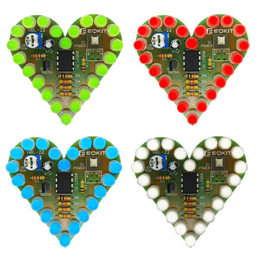 Picture of EQKIT Heart Shaped Light Kit DIY LED Flash Breathing Light Parts Red Green Blue White Color Optional