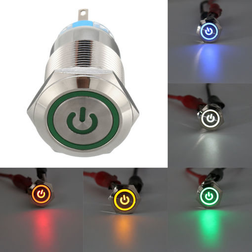 Picture of 5 Pin 19mm LED Silver Steel Push Button Latching Power Switch Waterproof 12V