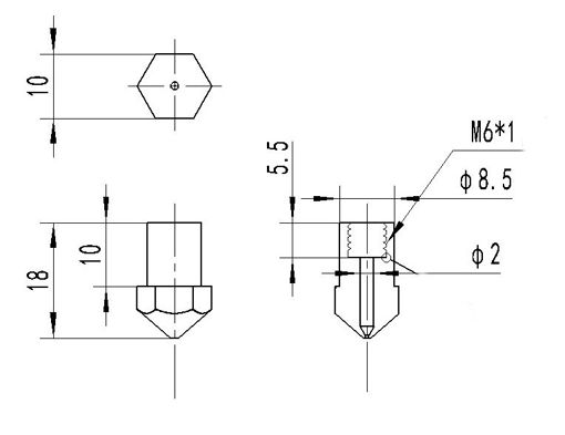 Immagine di 0.4mm Creatbot Copper M6 Thread Extruder Nozzle For 1.75mm Filament 3D Printer Part