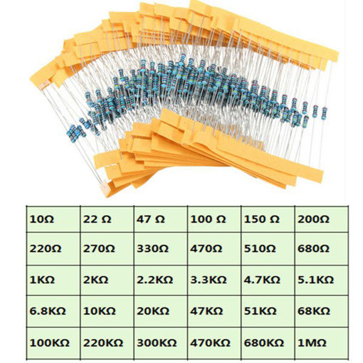 Immagine di 300Pcs 1% 1/4W Metal Film Resistor Resistance 30 Values Assortment Kit