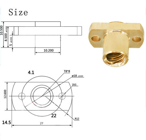 Immagine di 4Pcs Brass T8 Lead Screw Nut Pitch 2mm for Stepper Motor 3D Printer Part