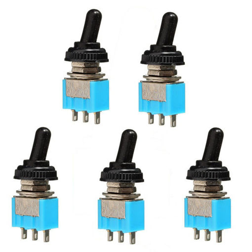 Picture of 5Pcs 125V 6A ON/ON 3 Pin SPDT Toggle Switch With Waterproof Cover Cap
