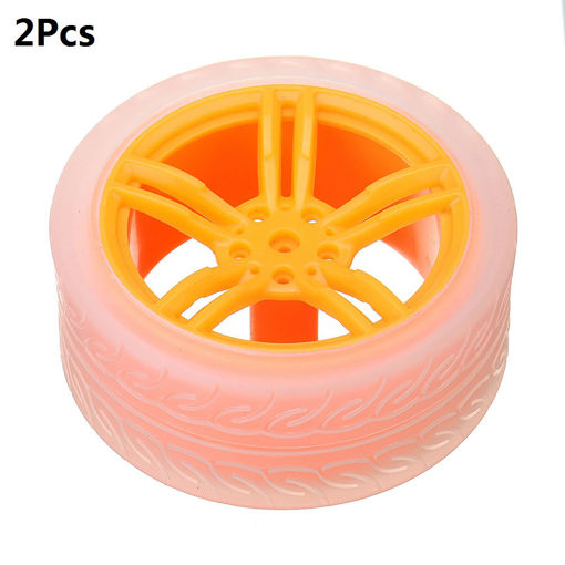 Picture of 2Pcs 65*27mm Orange+Transparent Color Rubber Wheels for TT Motor Arduino Smart Chassis Car