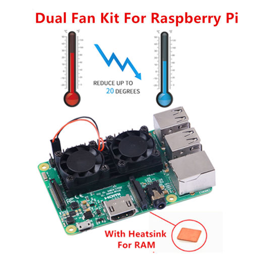 Picture of Reroflag Nespi Ultimate Cooling Fan Kit Dual Fans + Heatsinks For Raspberry Pi 3/2/B+