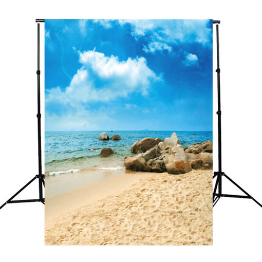 Picture of Photography Background Vinyl Fabric Cloth Sky Beach Sand Stones 90x150cm