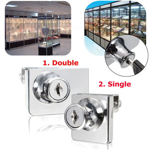 Picture of Single/Double Glass Cabinet Door Lock Cam Key Showcase Display Locking with 2 Keys