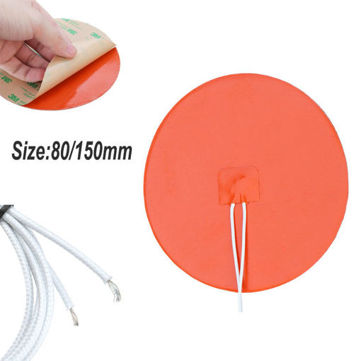 Immagine di 80mm/150mm 24V 150W Round Circle Flexible 3D Printer Silicone Heated Bed Heating Pad w/Thermistor &Glue Backing