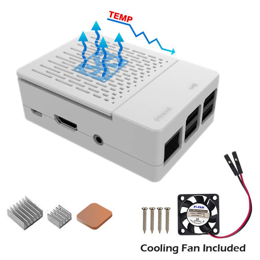 Picture of Black/White Assembled Exclouse Case + Quiet Cooling Fan + Heatsink Support GPIO or Camera