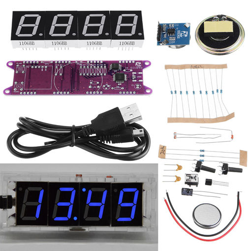 Picture of Geekcreit EC1840 DS3231 Red/Green/Blue/White DIY Light Control Broadcasting Time Music Electronic Clock Kit Without Housing