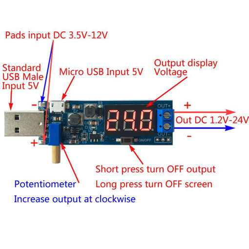 Picture of 3pcs DC 3.5- 12V To DC 1.2-24V DC-DC USB Step UP / Down Power Supply Module Adjustable Boost Buck