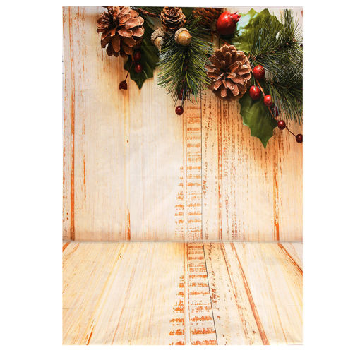 Immagine di 7x5ft Wooden Floor Pinecone Christmas Photography Background Photo Props Studio Backdrop