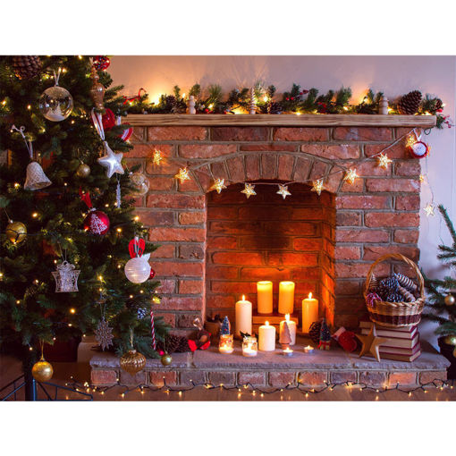 Picture of 7x5FT Vinyl Retro Christmas Tree Fireplace Photography Background Backdrop Props Studio