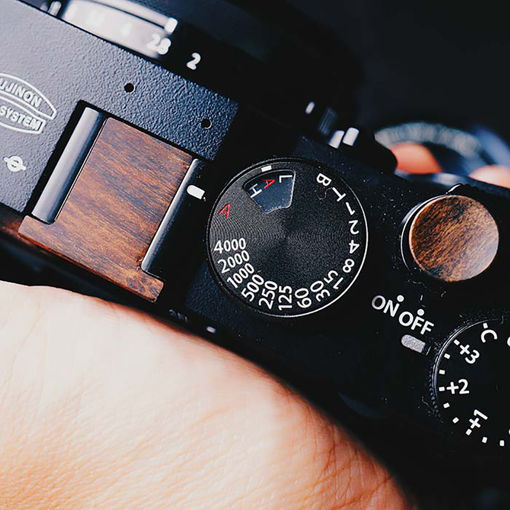 Picture of Wooden Shutter Button with Hot Shoe Cover for Fuji X Series Buttons