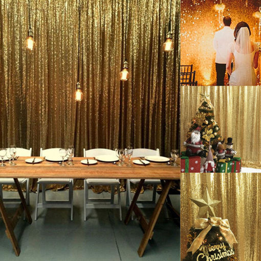 Immagine di 2 Panels 2FTX6FT Sparkly Gold Sequin Curtain Potography Backdrop Wedding Decoration Props