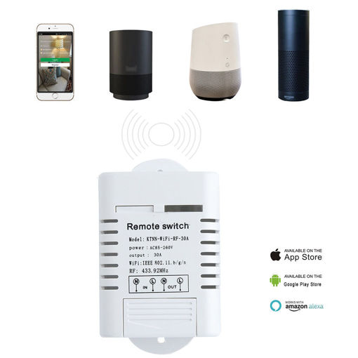 Immagine di KTNNKG AC85-260V 30A 3000W High Power WIFI Relay Switch 433MHz Receiver Smart Home Gadgets Wireless Remote Control Switch APP Control Work With Alexa Google Home