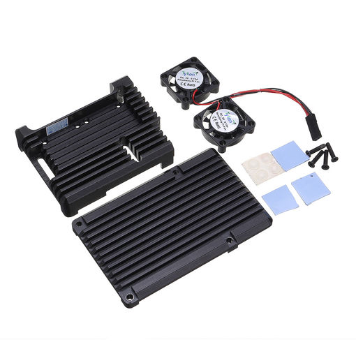Picture of CNC V3 Aluminum Alloy Armor Protective Case + Dual Cooling Fan Kit For Raspberry Pi 3 Model B / 3B+(Plus)