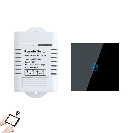 Immagine di KTNNKG AC85-260V 30A 3000W High Power WIFI Relay Switch 433MHz Receiver Smart Home Gadgets Wireless Remote Control Switch APP Control Work With Alexa Google Home+Black RF Transmitter