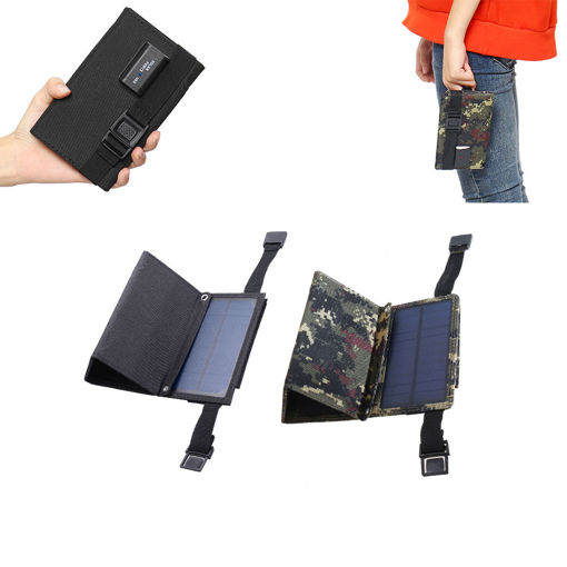 Picture of Camouflage/Black 7W  5.5V Folding Monocrystalline Silicon Solar Panel With Two Carabiner+USB Port