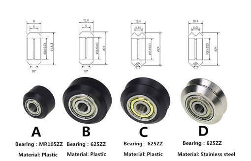 Immagine di 10pcs 625zz Flat Type Plastic Pulley Concave Idler Gear With Bearing for 3D Printer