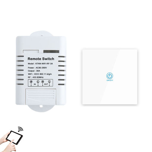 Immagine di KTNNKG AC85-260V 30A 3000W High Power WIFI Relay Switch 433MHz Receiver Smart Home Gadgets Wireless Remote Control Switch APP Control Work With Alexa Google Home+White RF Transmitter