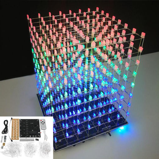 Picture of DIY WIFI APP 8x8x8 3D Light Cube Kit Red Blue Green LED MP3 Music Spectrum Electronic Kit No Housing