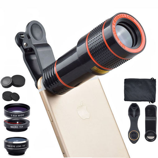 Picture of Apexel APL-HS12XDG3 6 in 1 Universal 12X Zoom Telescope Fisheye Wide Angle Macro Lens