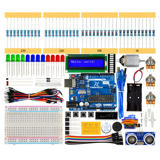 Picture of Freenove Ultrasonic Starter Kits With UNO R3 (Arduino-Compatible) 139 Pages Detailed Tutorial 157 Items 26 Projects Solderless Breadboard
