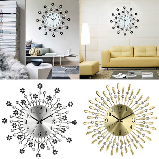 Immagine di 35CM Modern Diamond Acrylic Wall Clock Digital Room Art Circular Home Luxury Decor