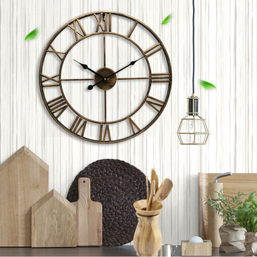 Immagine di 40CM Vintage Roman Numerals Giant Open Face Metal  Wall Clock Large Outdoor Garden