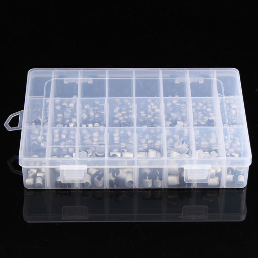 Picture of 400pcs 24Value 1uF~1000uF SMD Aluminum Electrolytic Capacitors Assortment Kit With Box