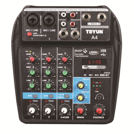 Picture of Teyun A4 4 Channel bluetooth 4.0 Audio Mixer Mixing Console Sound Card 48V Phantom Power