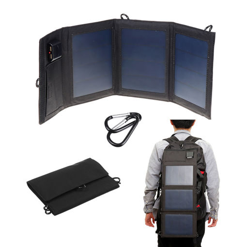 Immagine di 12W 5.5V Tri-fold Foldable Waterproof Monocrystalline Silicon Solar Panel With 2Pcs Carabiner + USB Port