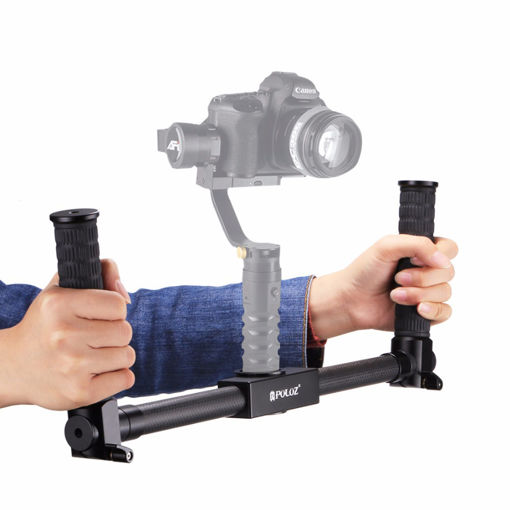 Picture of PULUZ PU369 Dual Handheld Grip Gimbal Extended Bracket Carbon Fiber Metal 3-Axis Stabilizer