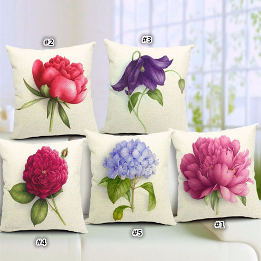 Immagine di Rose Flowers Cotton Linen Throw Pillow Case Sofa Bed Car Cushion Cover Home Decor