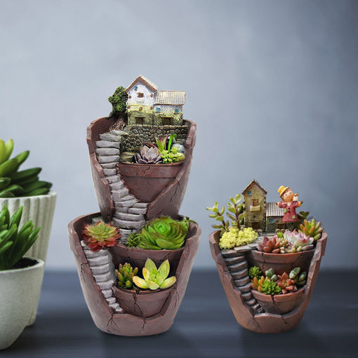Immagine di Sky Garden Potted Big House Micro Landscape Meat Plant Pots Flower Pot Resin Decorations