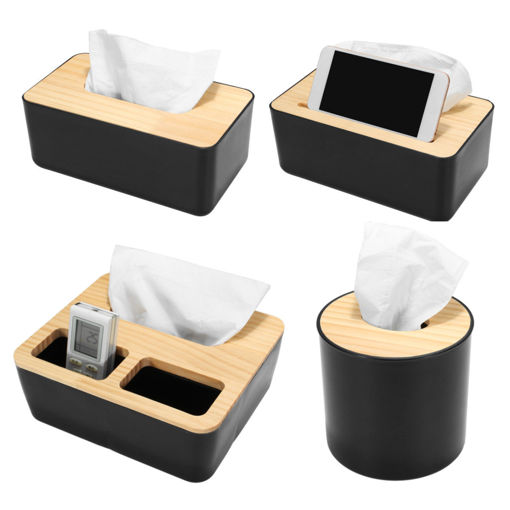 Immagine di Wooden Cover Tissue Box Paper Napkin Storage Holder Case Organizer Container