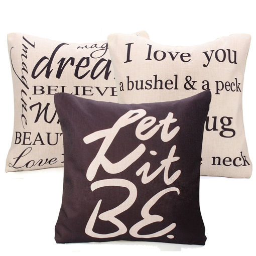 Picture of Square English Letter Cotton Linen Pillow Case Throw Cushion Cover Home Decor