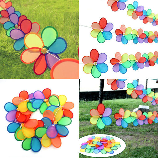 Picture of 8pcs Rainbow Flower Windmill Garden Wind Spinner Festival Outdoor Camping Decor