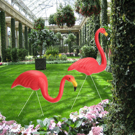 Picture of Plastic Red Flamingo Lawn Figurine Garden Yard Grassland Party Ornament Decorations