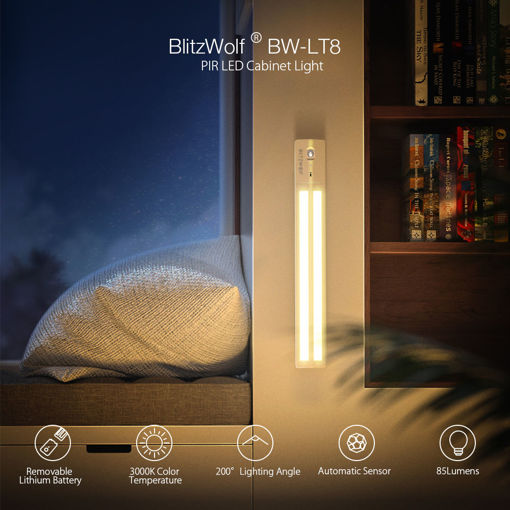Picture of BlitzWolf BW-LT8 Motion Sensor LED Cabinet Light Removable Lithium Battery 3000K Color Temperature Night Ligh