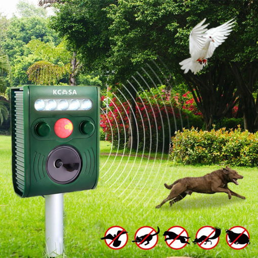 Picture of KCASA KC-JK369 Garden Ultrasonic PIR Sensor Solar Animal Dispeller Strong Flashlight Dog Repeller