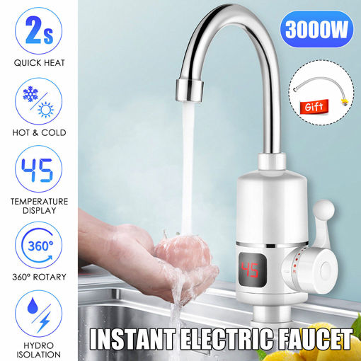 Immagine di 3000W Tankless Instant Electric Hot Water Heater Faucet LED Kitchen Bathroom Heating Tap