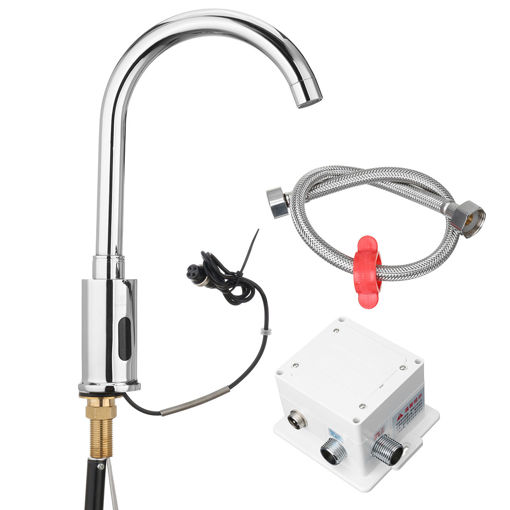 Immagine di Automatic Sensor Water Tap Single Cold 360 Degree Swivel Faucet Basin Sink Mount Bathroom