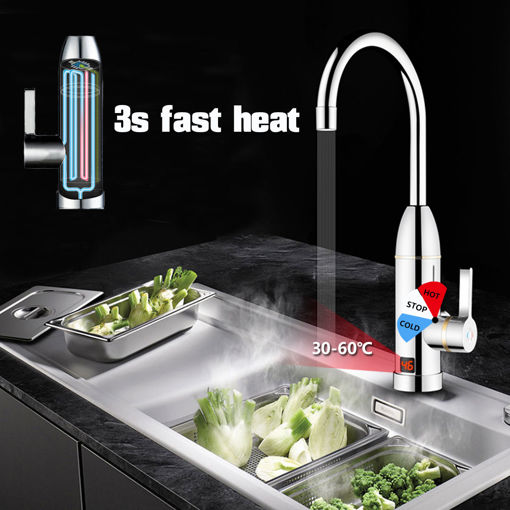 Immagine di 220V 3kW Instant Electric Hot Faucet Fast Water Heater Bathroom Kitchen Tap LED Display