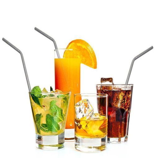 Picture of Stainless Steel Metal Drinking Straw Reusable Juice Pipe + Cleaner Brush + Box