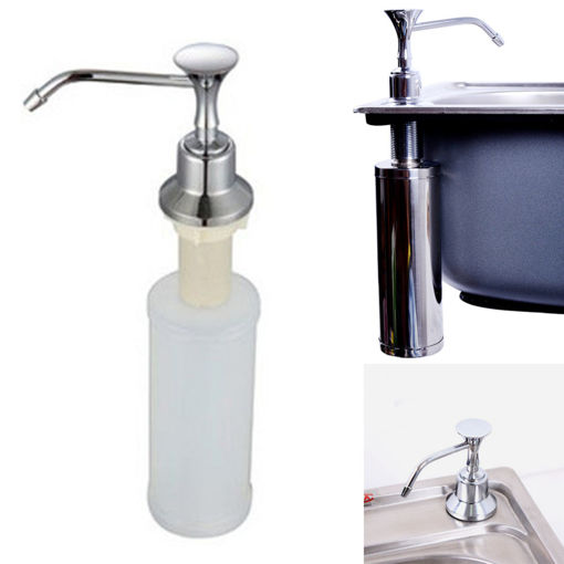 Immagine di 220ml White Kitchen Chrome Liquid Soap Dispenser Bathroom Sink Pump Bottles