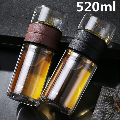 Picture of 520ML Portable Double Wall Glass Tea Water Bottle with Filter Infuser Travel Mug