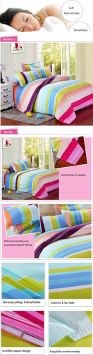 Picture of Polyester Colorful Stripes Single Queen King Reactive Bedding Set Bed Sheet Duvet Cover Pillowcase
